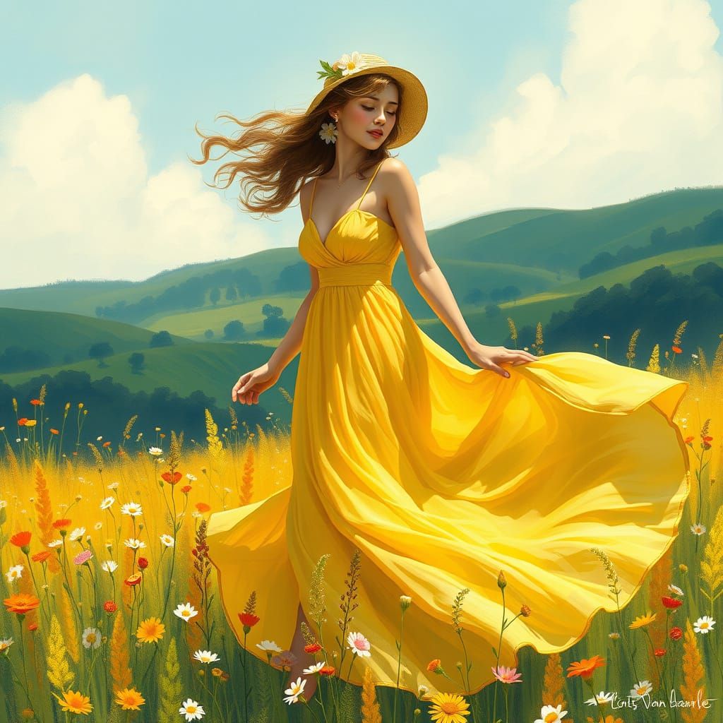 Woman in Wildflowers: Art Nouveau Dreamscape