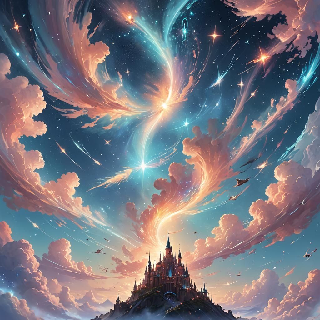Magical Sky Concept Art with Swirling Galaxies