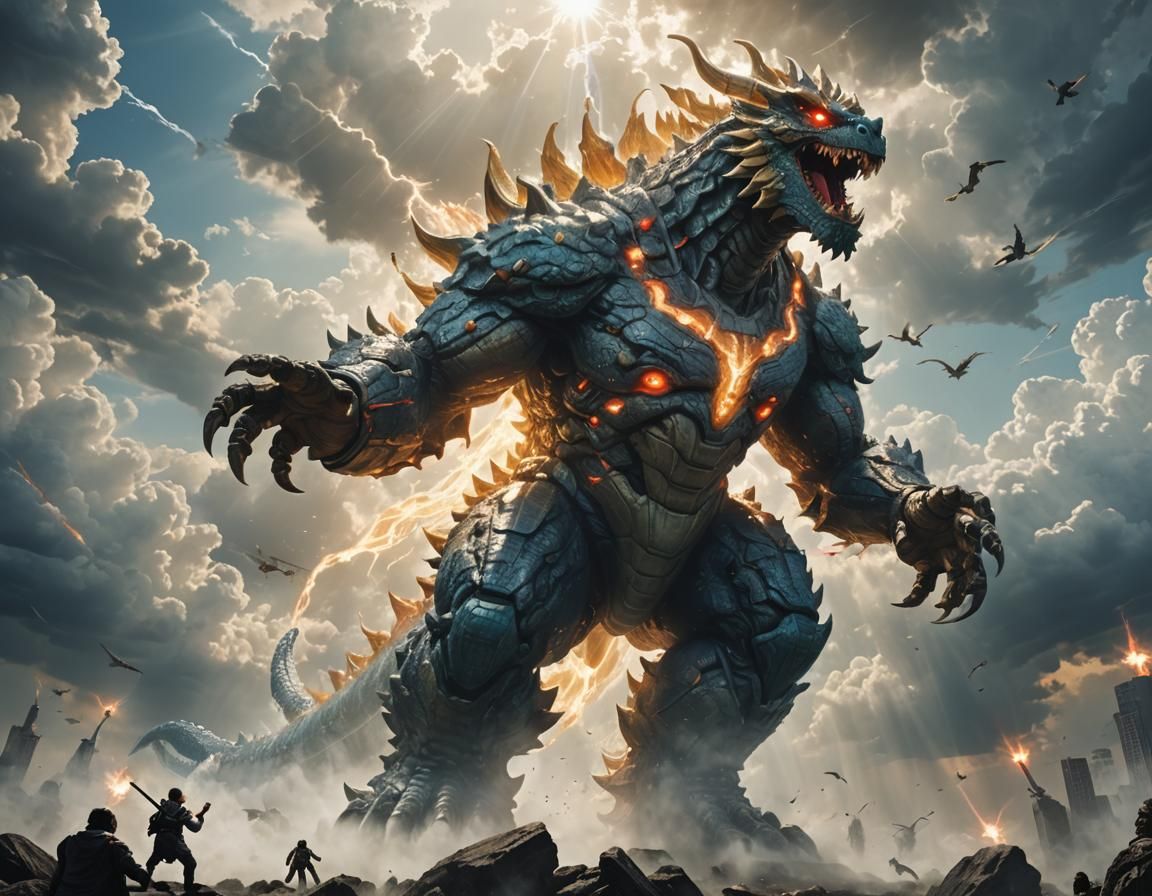 Kaiju vs Ultra-Father: Epic Battle in the Heavens