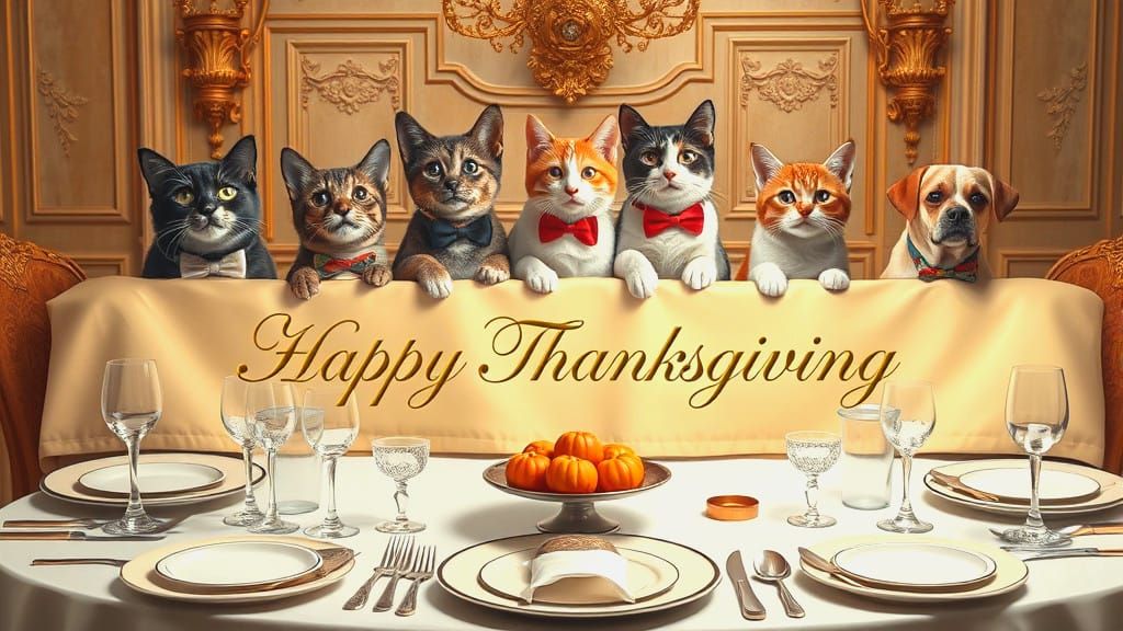 Cats and Dogs' Thanksgiving Dinner in Gold