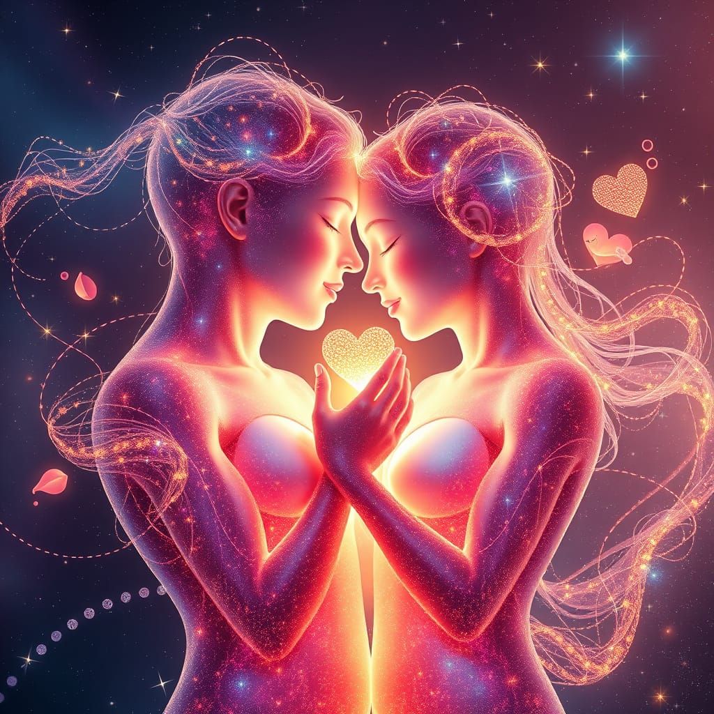 Celestial Embrace in Starlit Cosmic Nebula