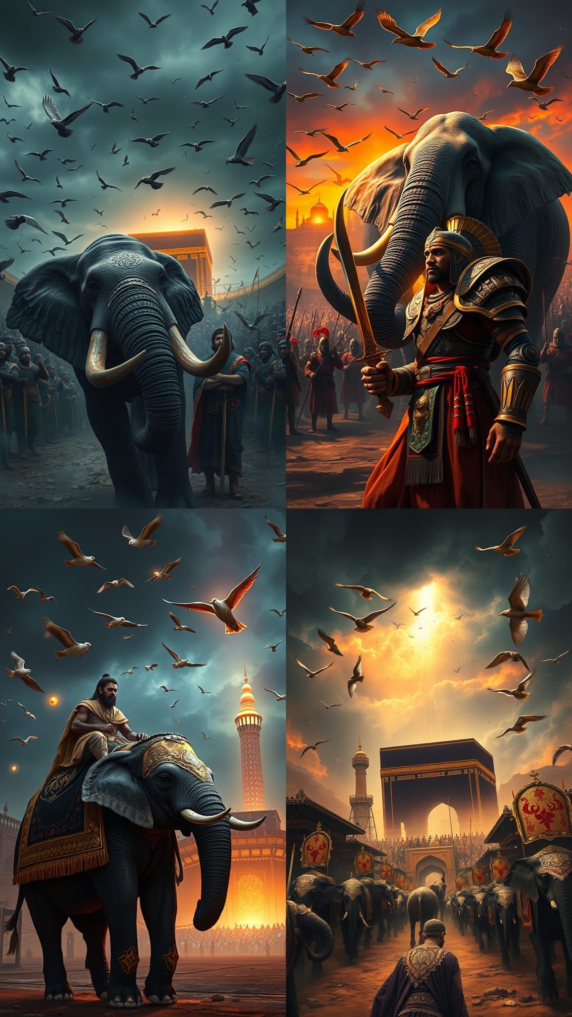 Abraha's Army and Divine Intervention: Hyperrealistic Scene