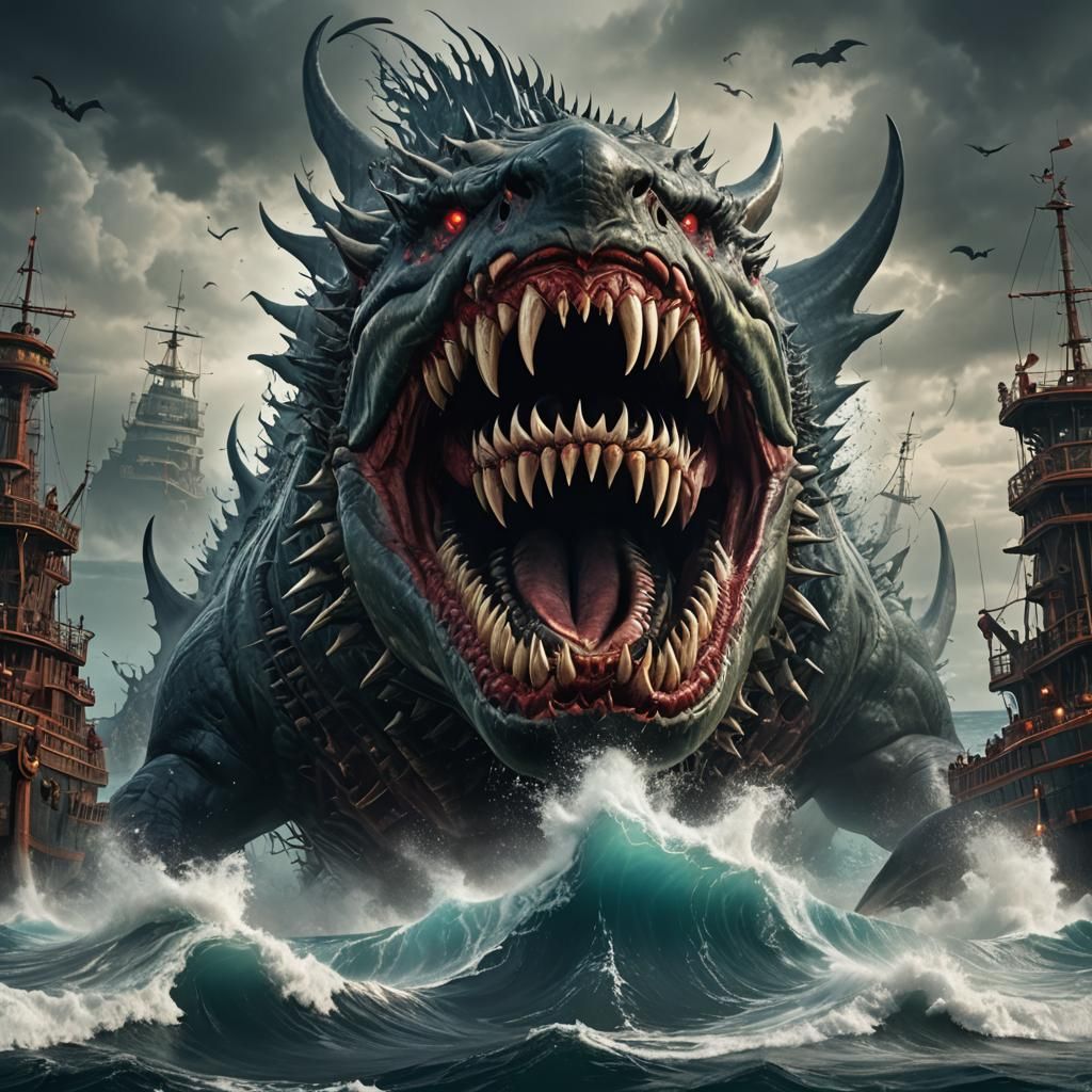Demonic Jaws in the Devil's Sea: Detailed Matte Painting