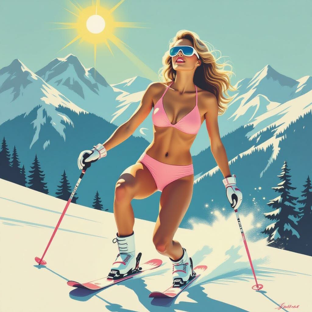 Minimalist Painting of Bathing Suit Skiing