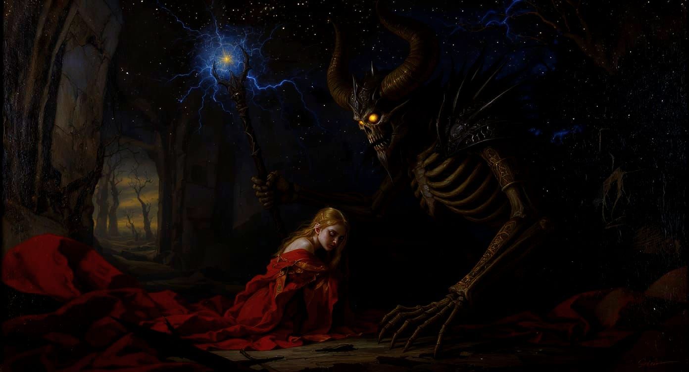 Baroque Painting: Princess Terrie and Skeletal Warlord Throk