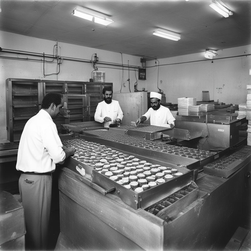 Krikab Chocolate factory Khartoulm Sudan, the main office. Levon Krikirian and Garo Kabadyan supervising the packaging.