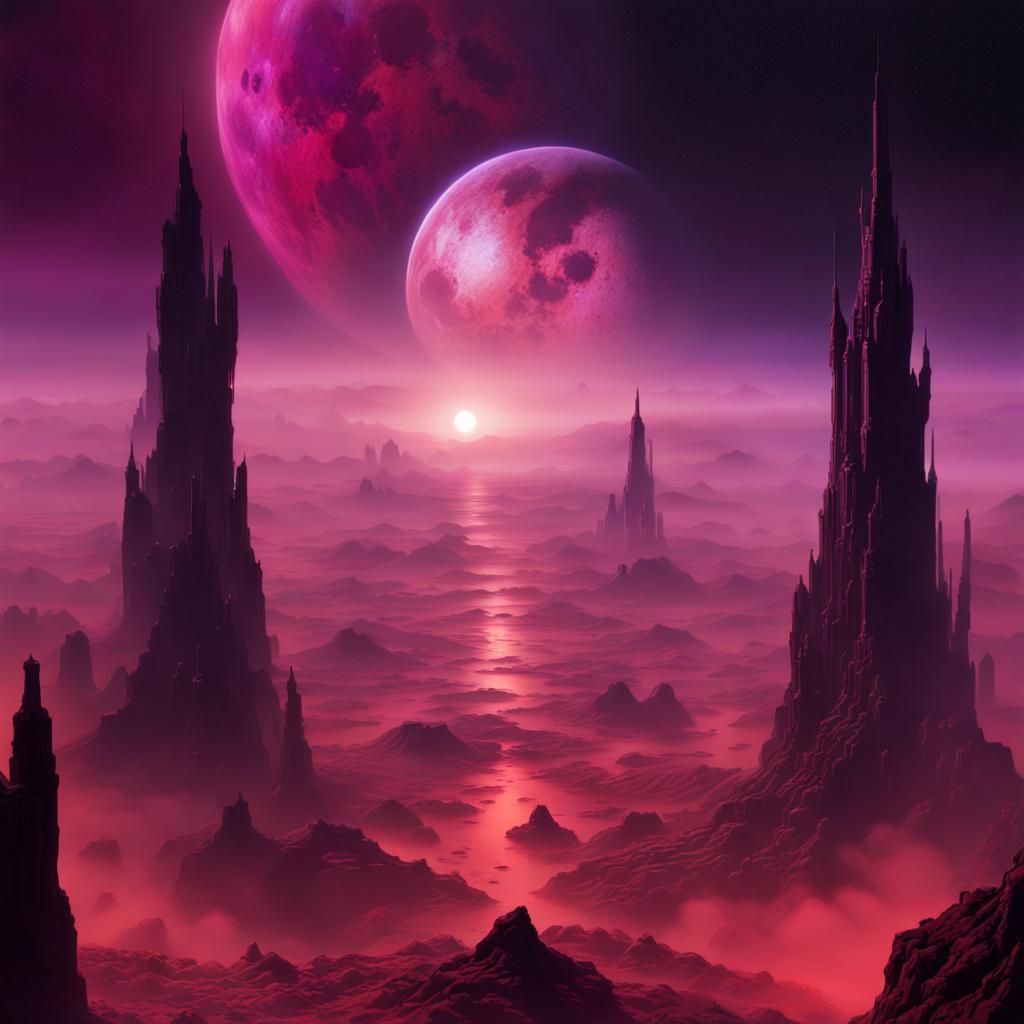 Galactic Space with Goth Moons in Dark Fantasy Style