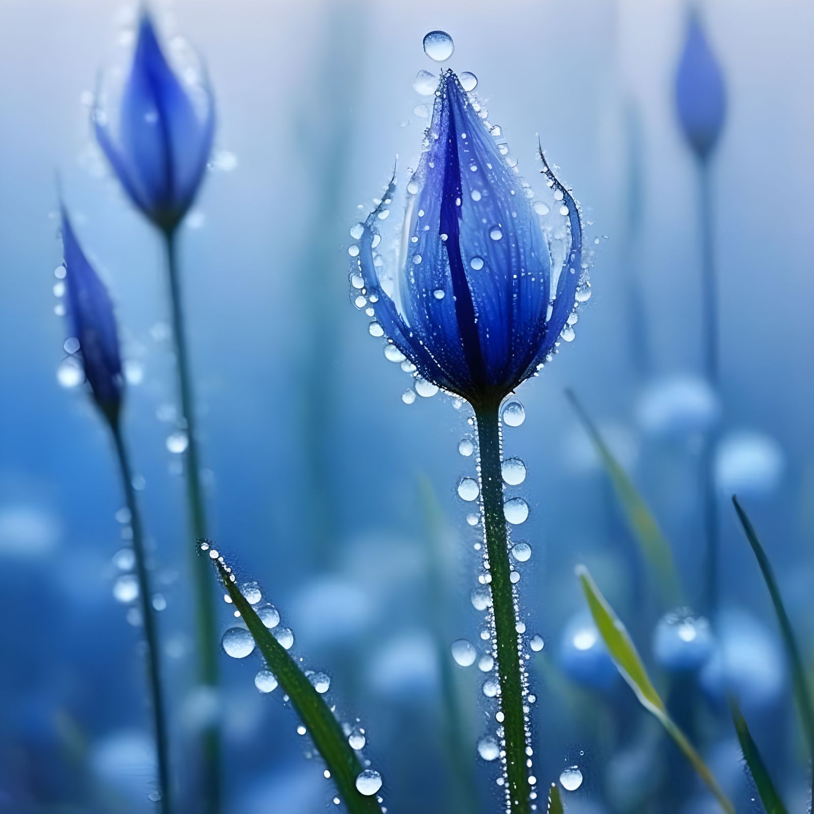 Blue Flower on a Misty Dewy Morning