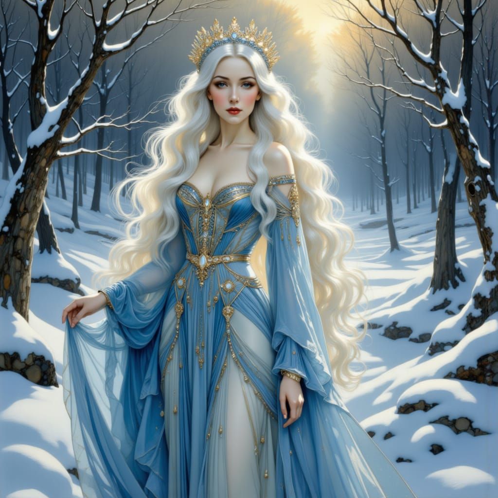 Regal Winter Fairy Queen in Frozen Forest