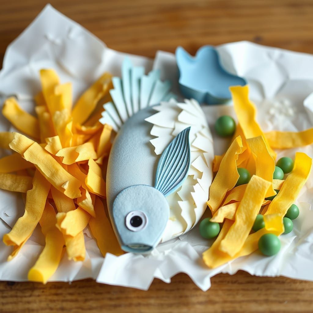 Paper Fish and Chips Collage in Eric Carle Style