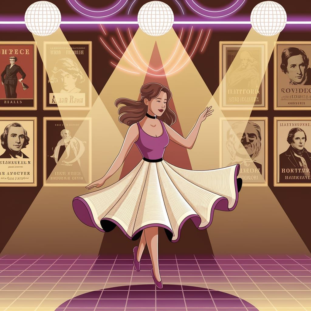 Woman Dances Under Disco Balls in a Vintage Nightclub