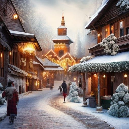 Winter in a Decorated Romanian Village
