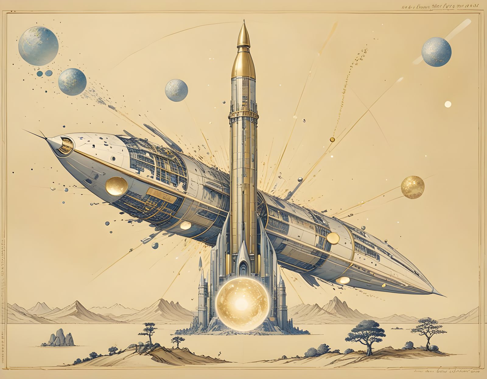 Kintsugi Style Rocket Cross-Section Illustration