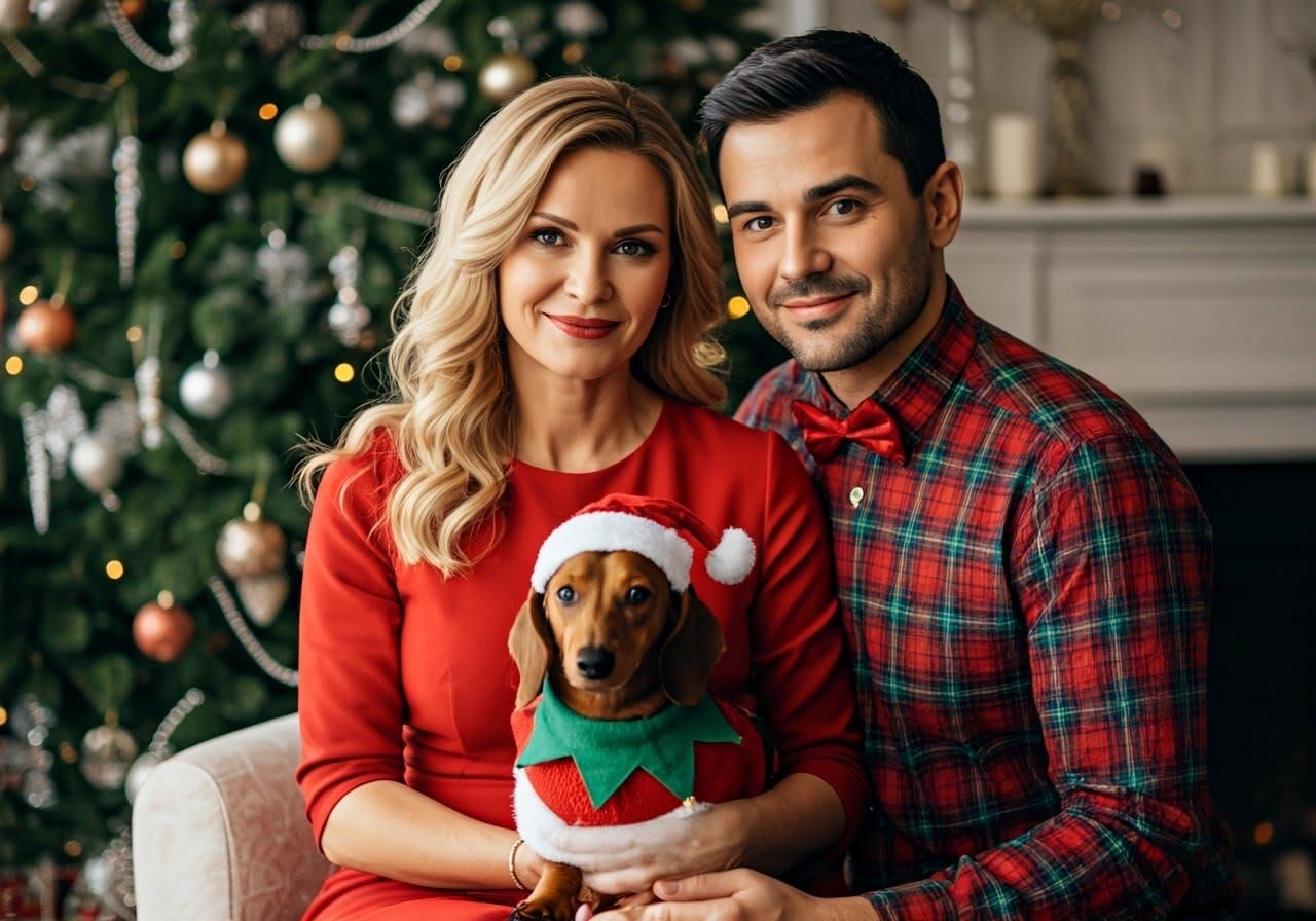Elegant Woman Surrounded by Christmas Cheer in a Cinematic M...