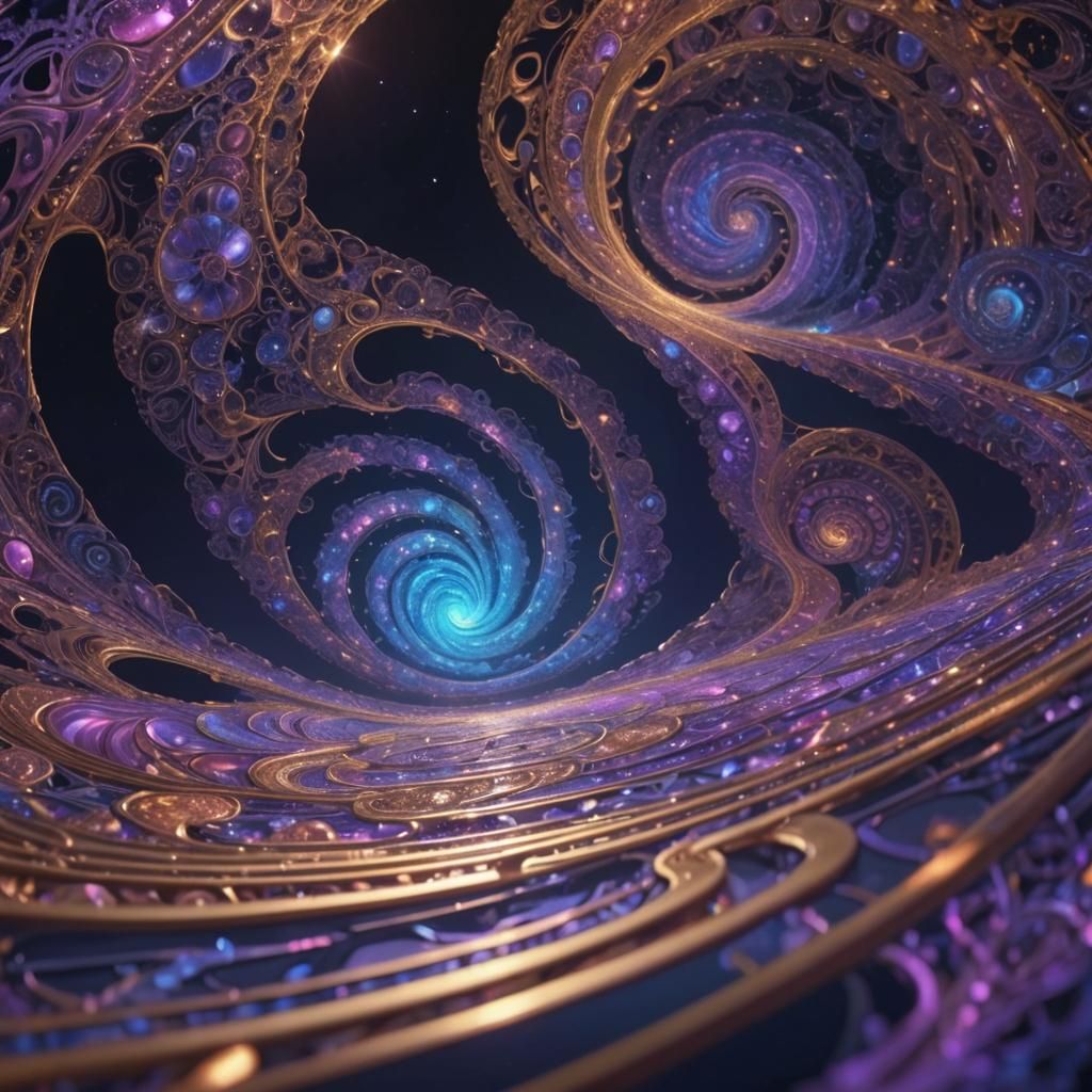 Golden Void with Holographic Fractals in Visionary Style