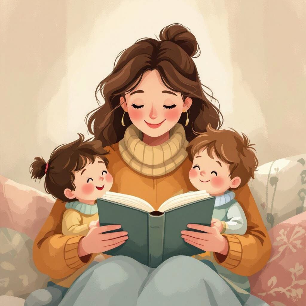 Cozy Mother Reading to Children in Potter Style