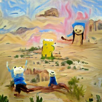 Finn and Jake High Five: Impressionist Desert Art