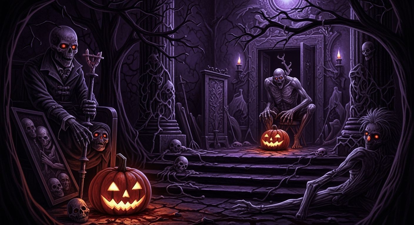 Macabre Halloween Scene in Digital Art Style