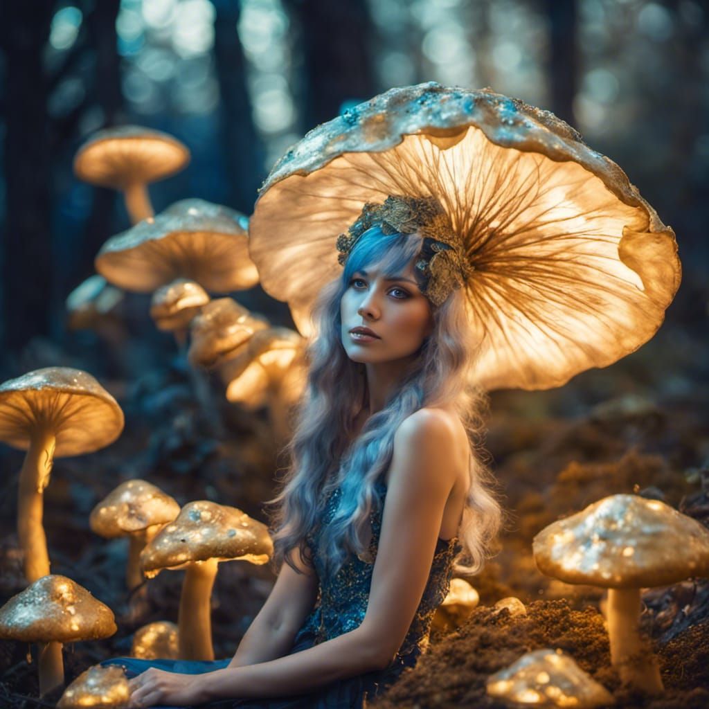 Enchanting Fairy Portrait with Glowing Mushrooms