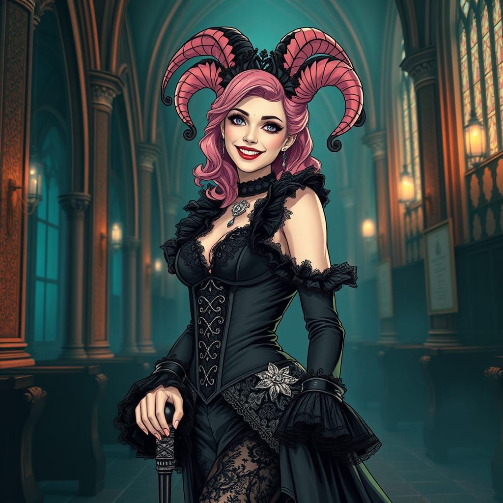 Mysterious Gothic Jester in Art Nouveau Style