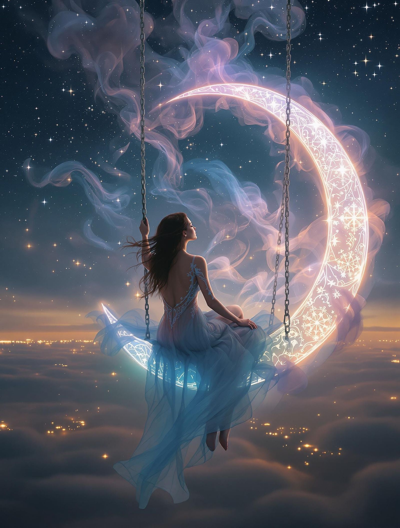 Serenely Swinging on a Celestial Moonlit Night