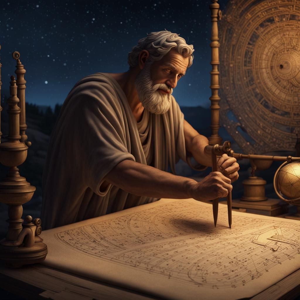 Ancient Greek Astronomer Observes Starry Night Sky