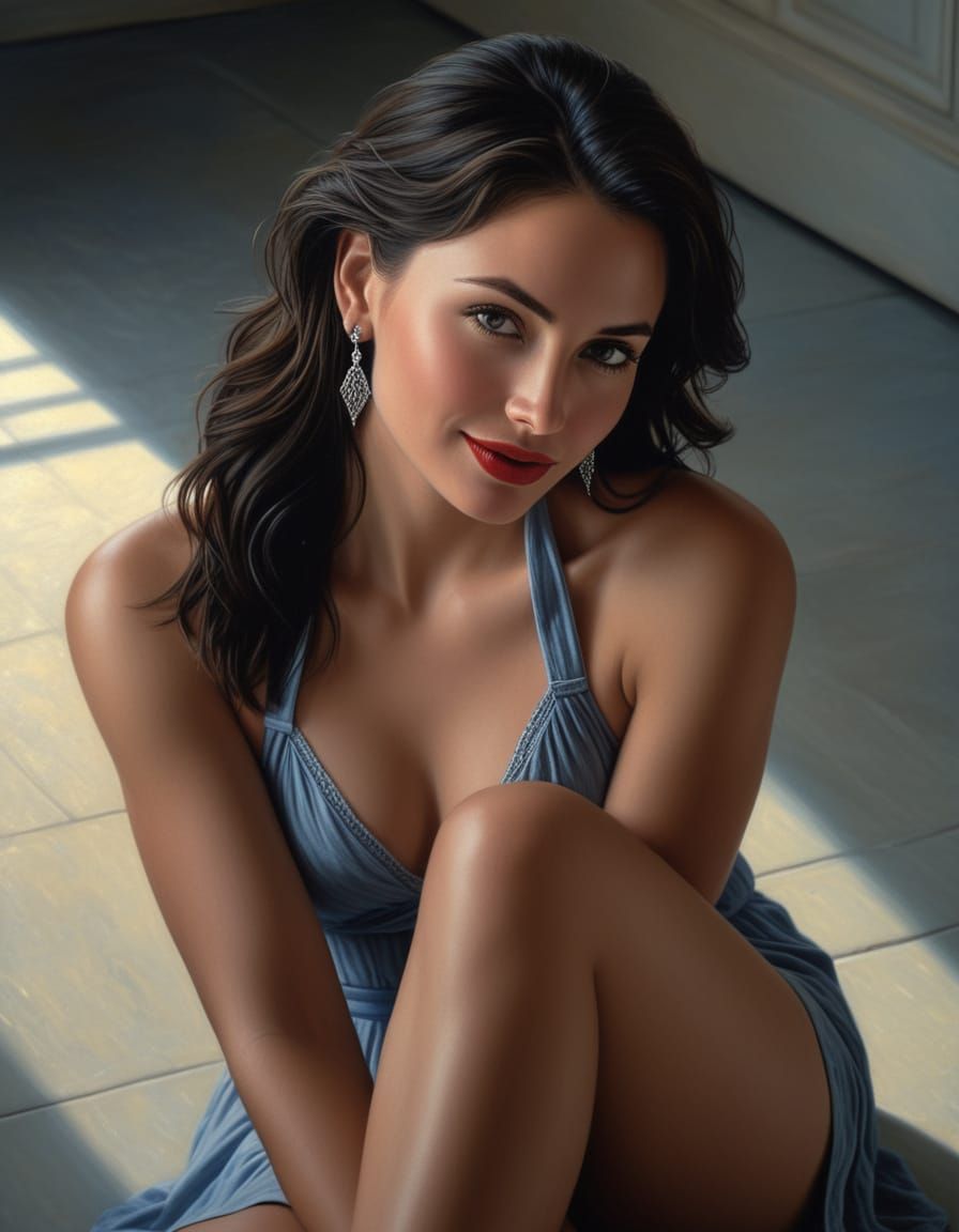 Romantic Realism: Woman in Halter Top, Oil on Canvas