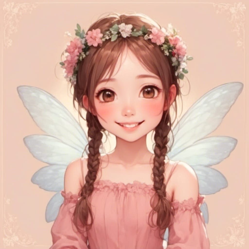 Adorable Fairy Girl Portrait with Hello in Anime Style