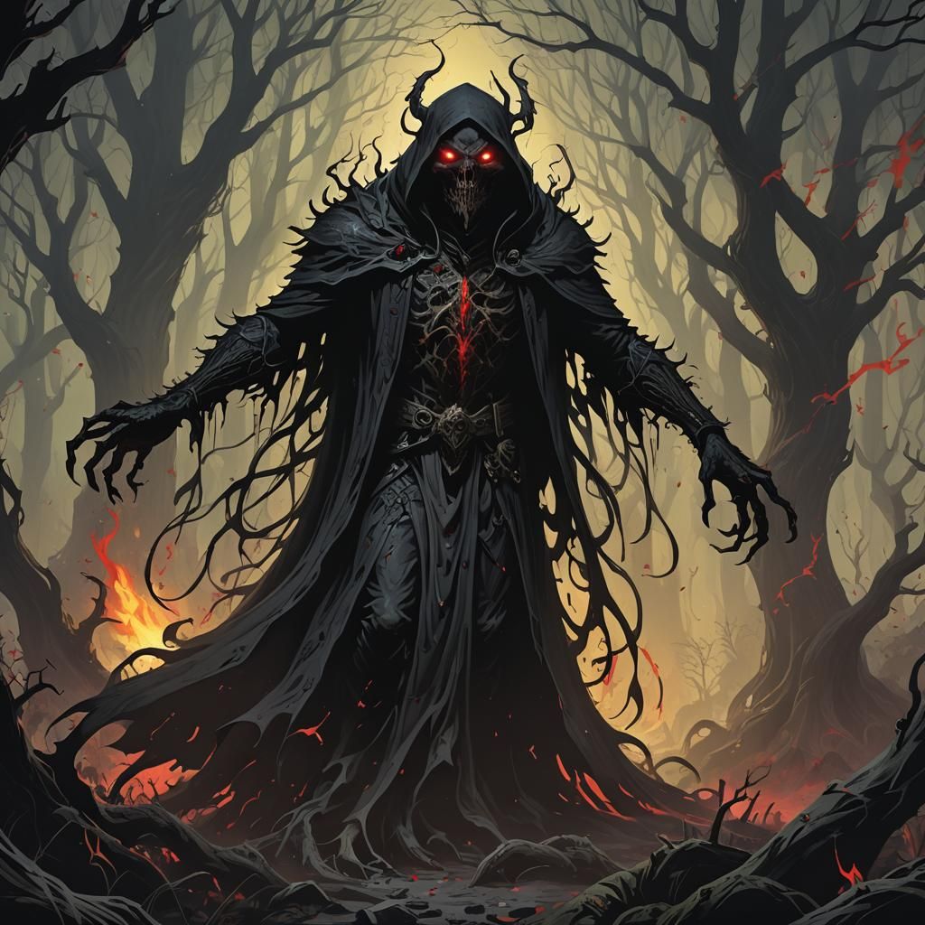 Gothic Shadow Beast in Dark Forest, DnD Art