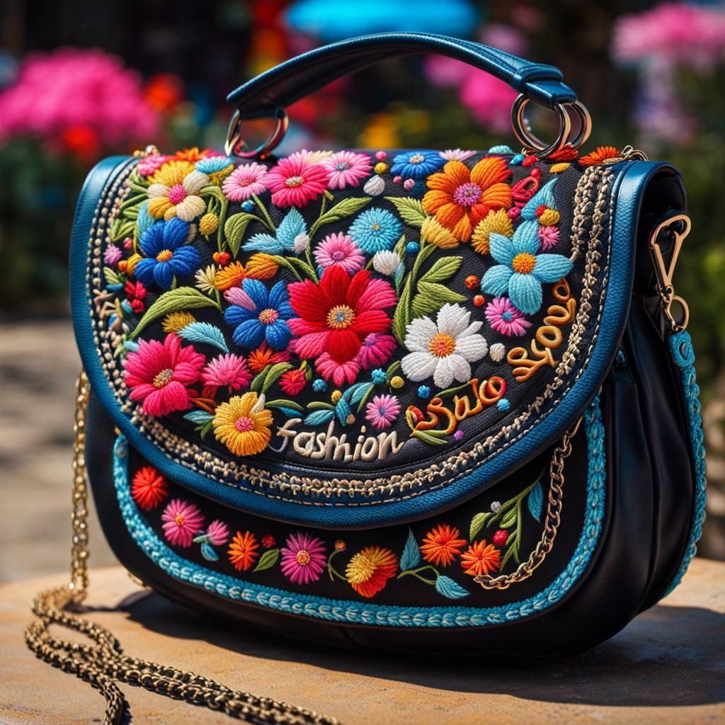 Trendy Teenager's Embroidered Graffiti Art Purse
