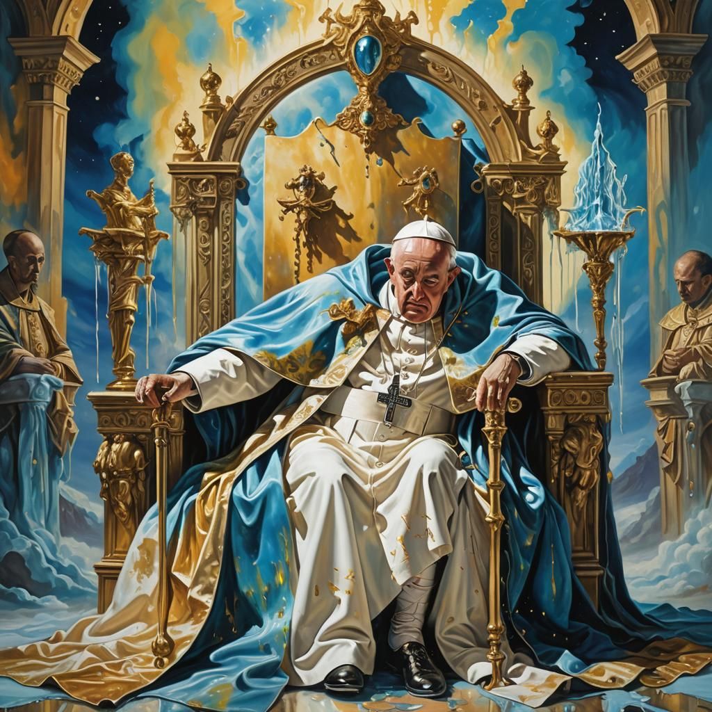 Surrealist Pope Meltdown: Dreamlike Oil Painting