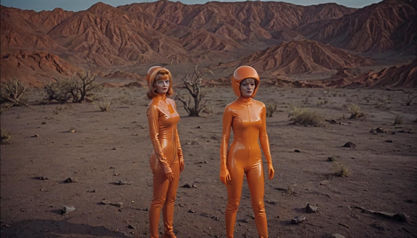 Jetsons Sisters in Carcosa Landscape, Cinematic Film Still