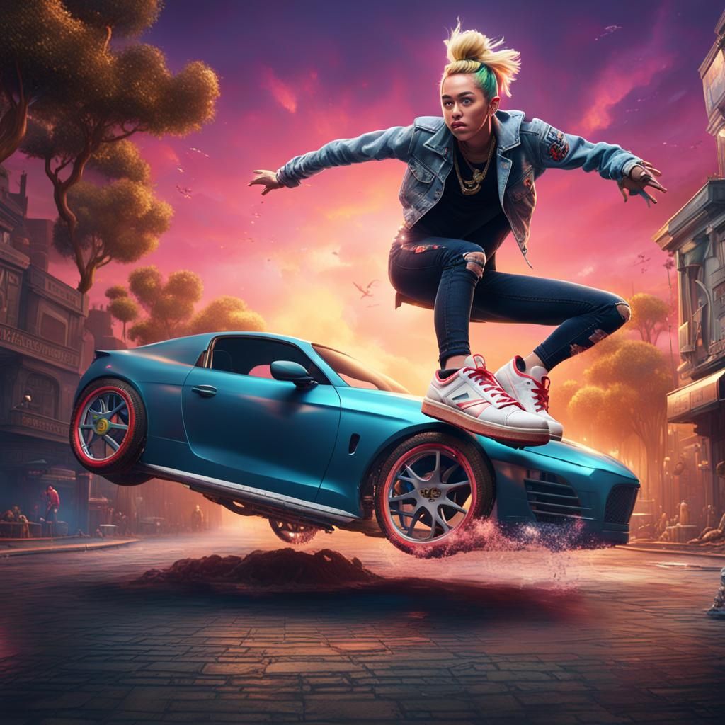 Miley Cyrus Kickflip in Detailed Digital Painting