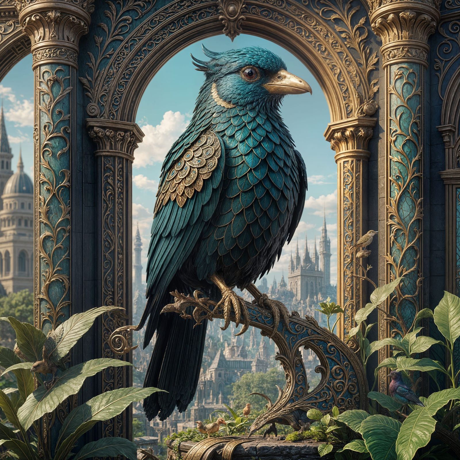 Ornate Bird in Tiffany Style: Fantasy Concept Art