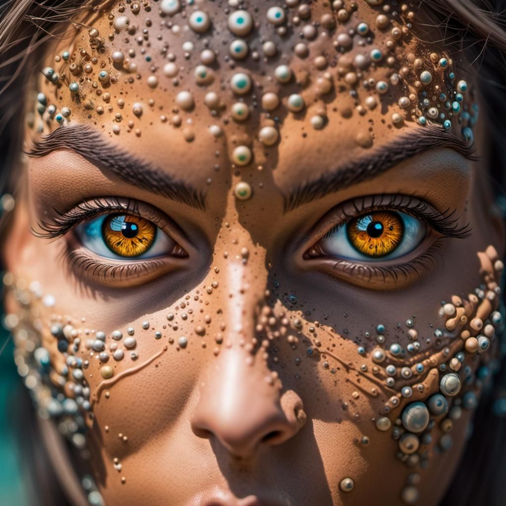 Woman with Compound Eyes in Psychedelic Art Style