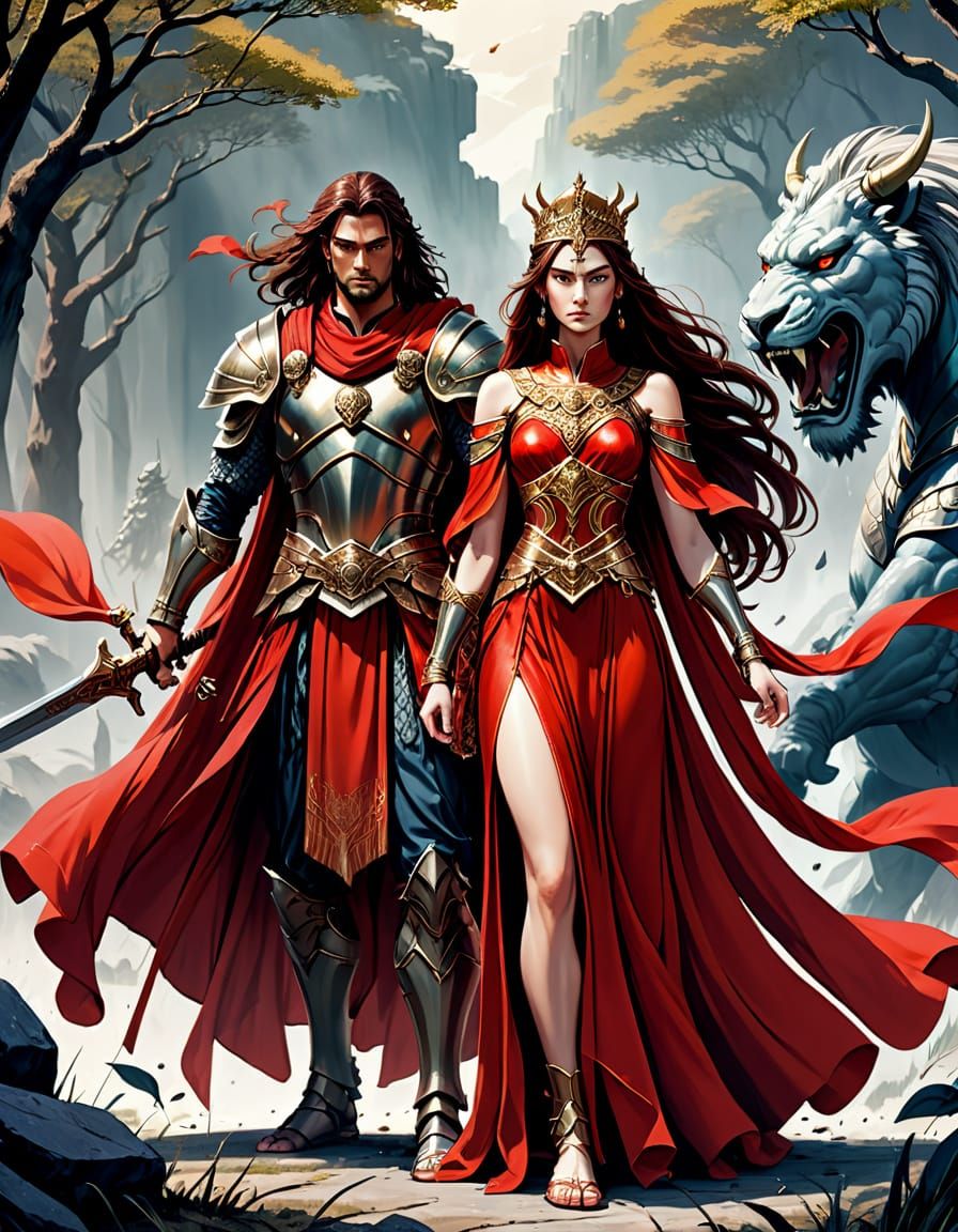 Mythological Goddess and Warrior in Comic Art