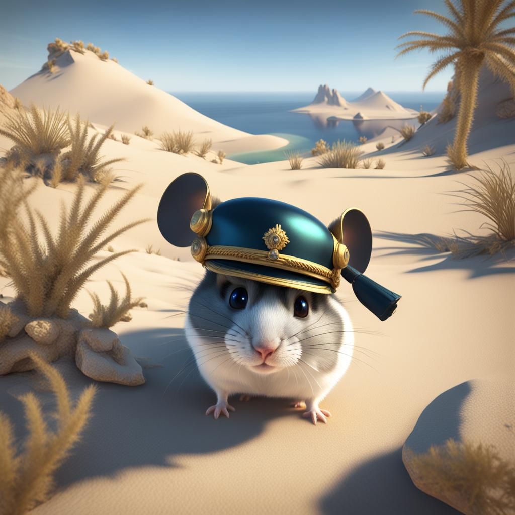 Napoleon Hamster on Desert Island, 3D Render
