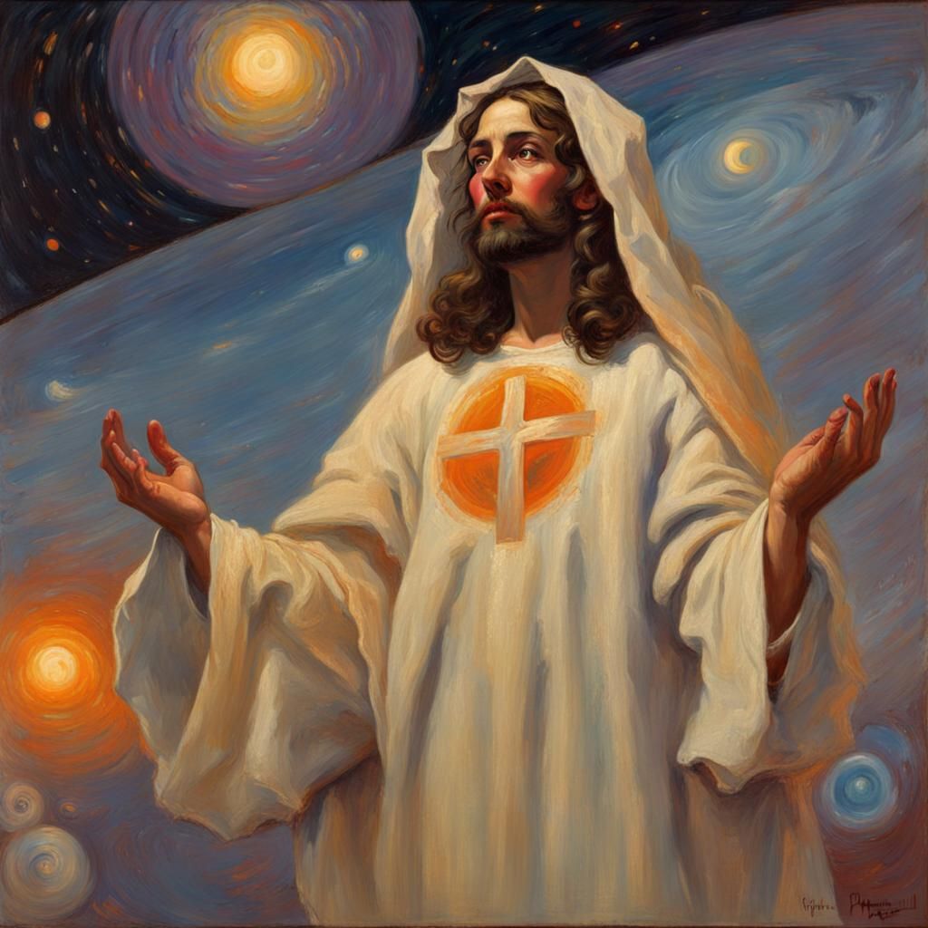 Cosmic Female Figure in Impressionistic Style