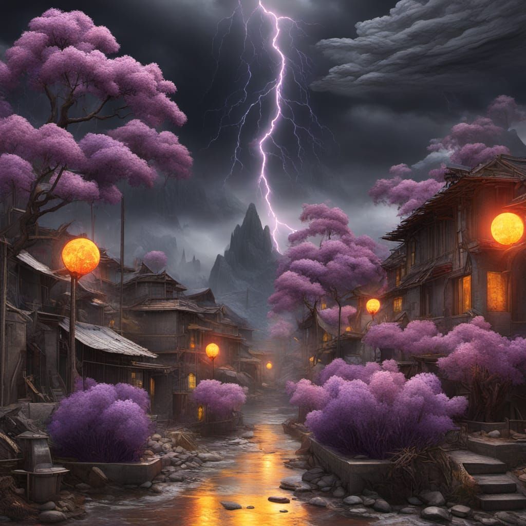 Surreal Abstract Painting with Thunderstorm and Dieselpunk E...