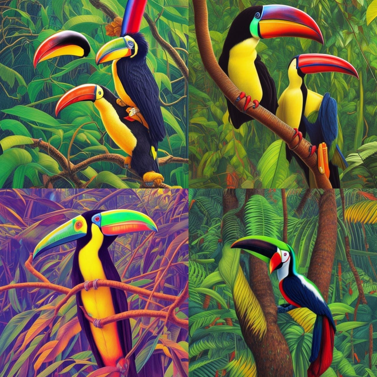 Colorful Toucan in Rainforest: Colored Pencil Drawing