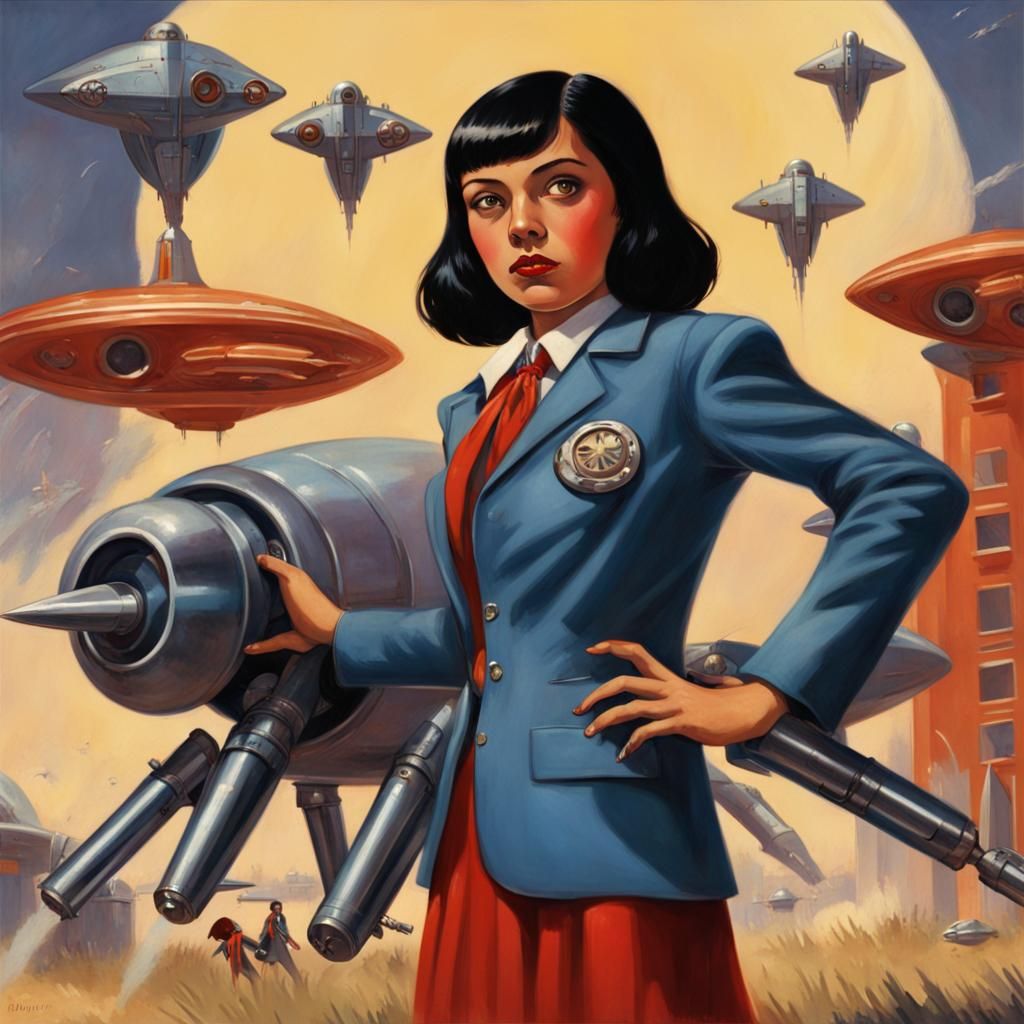 1930s Sci-Fi Girl with Robot and Ray Gun