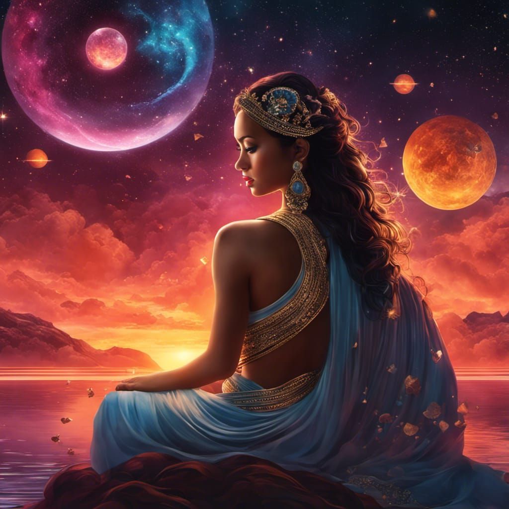 Meditating Woman with Gold Speckles in Twilight