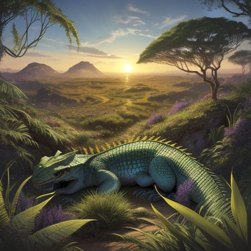 Botanical Reptilian Blends into Savannah Landscape in Vibran...