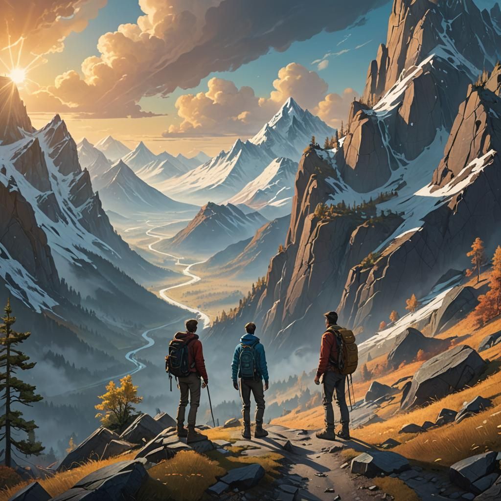 Triumphant Hiker in a Majestic Mountain Landscape