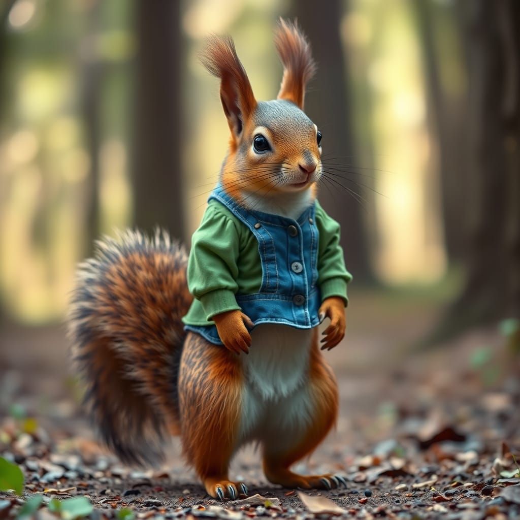 Anthropomorphic Squirrel in Forest Attire