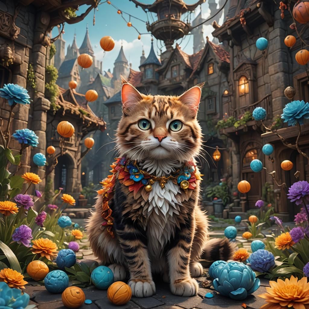 Fantastical Sweet Cat in Detailed Matte Painting