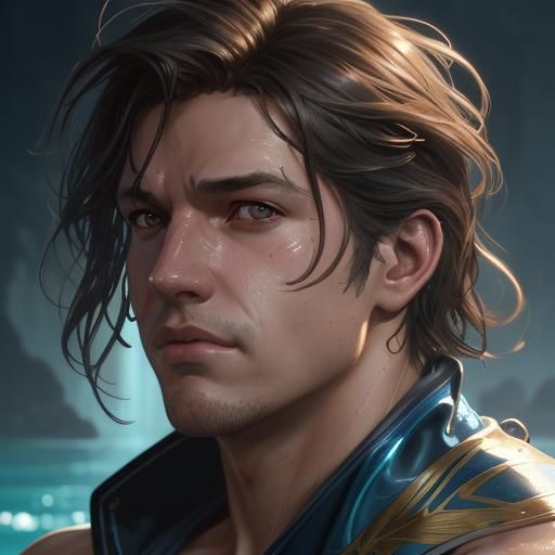 Handsome Swimmer Portrait in Hyperdetailed Digital Art