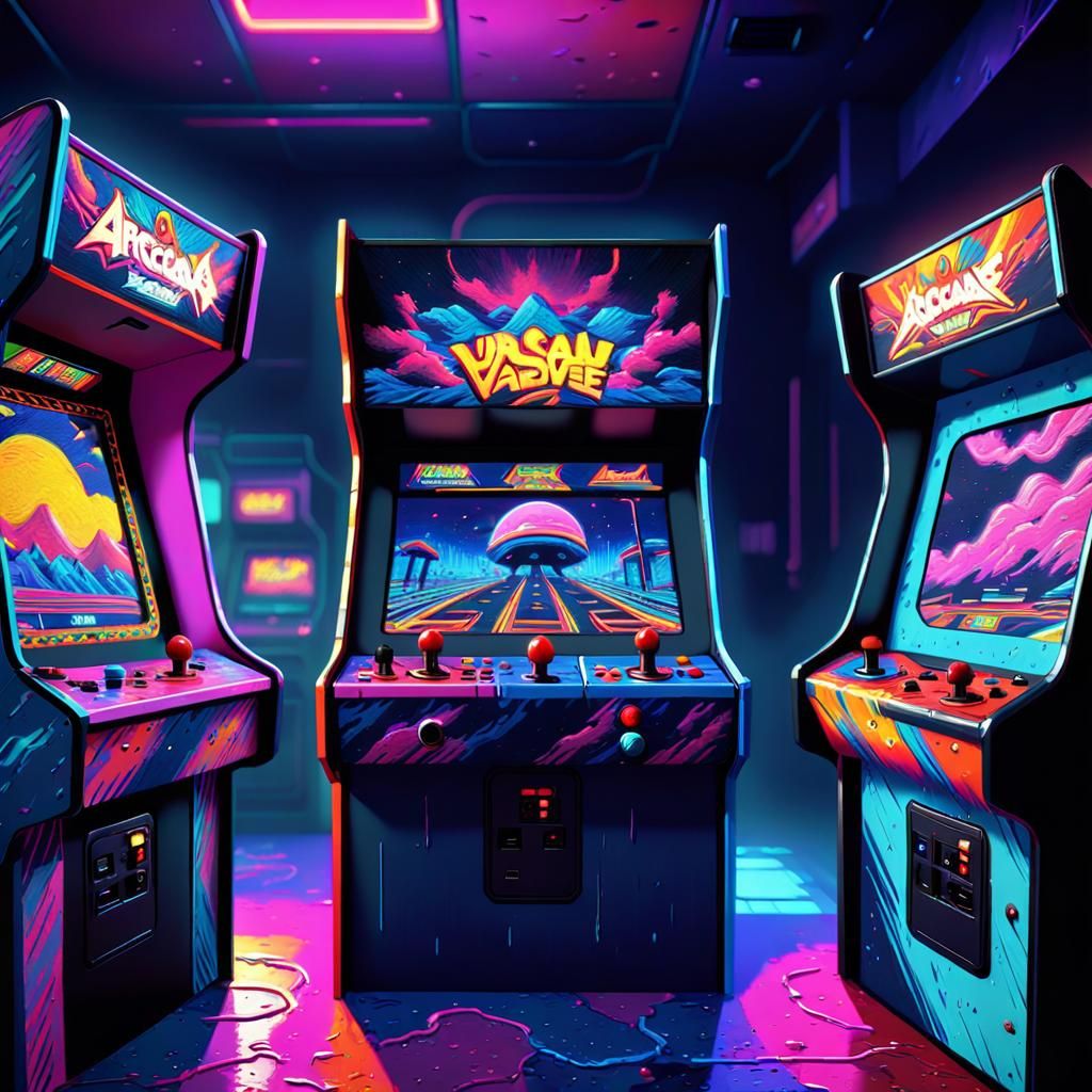 Vaporwave 1989 Arcade in Neo-Impressionist Style