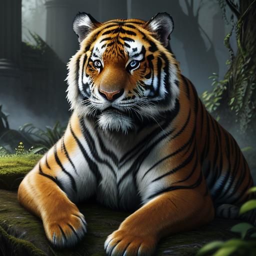 Mystical Tiger on Ancient Ruins: Fantasy Concept Art