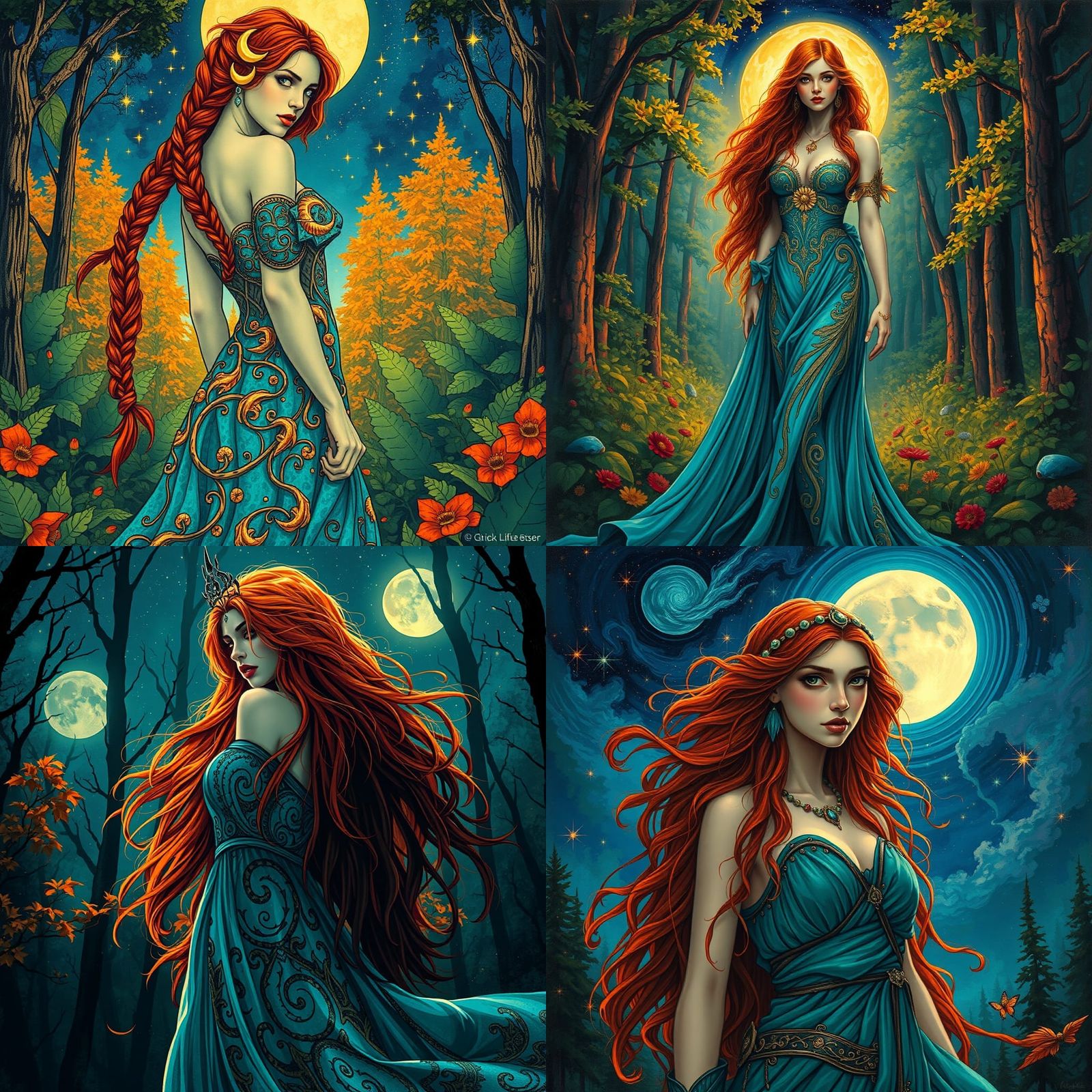 Forest Warrior Maiden in Art Nouveau Graffiti Style